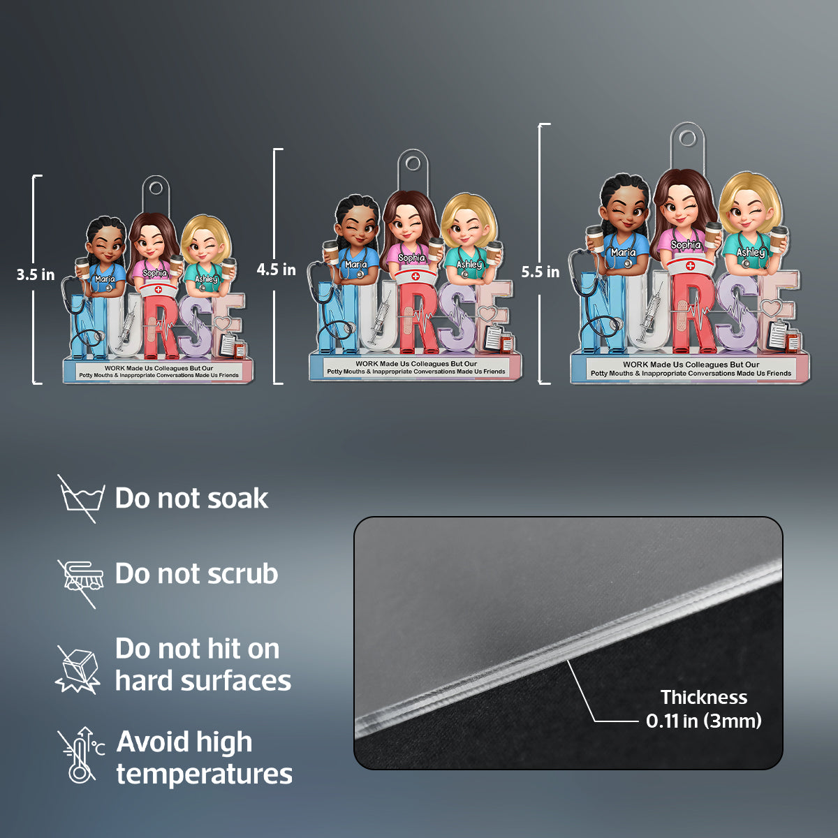 Personalized 3D Effect Nurse Besties Medical Icons Personalized Acrylic Ornament