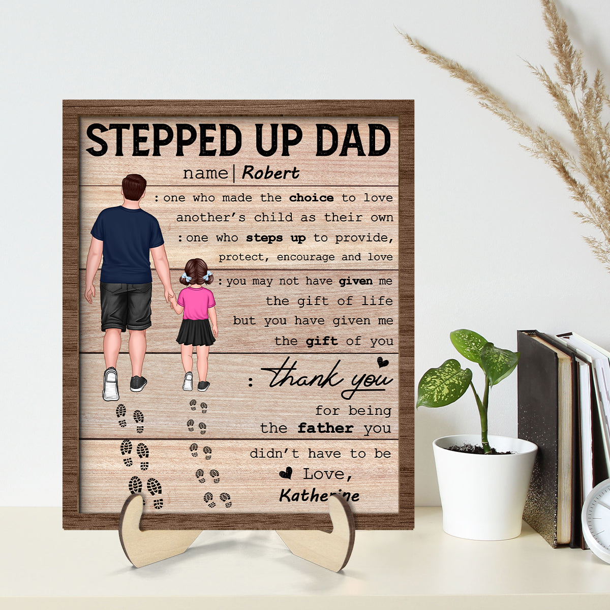 Stepped Up Dad Happy Father's Day Gift Personalized 2-Layer Wooden Plaque