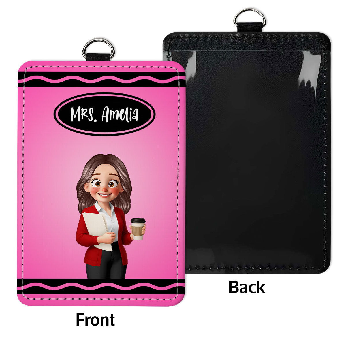 Crayon Themed Cartoon Teacher Personalized ID Badge Holder, Back To School Gift