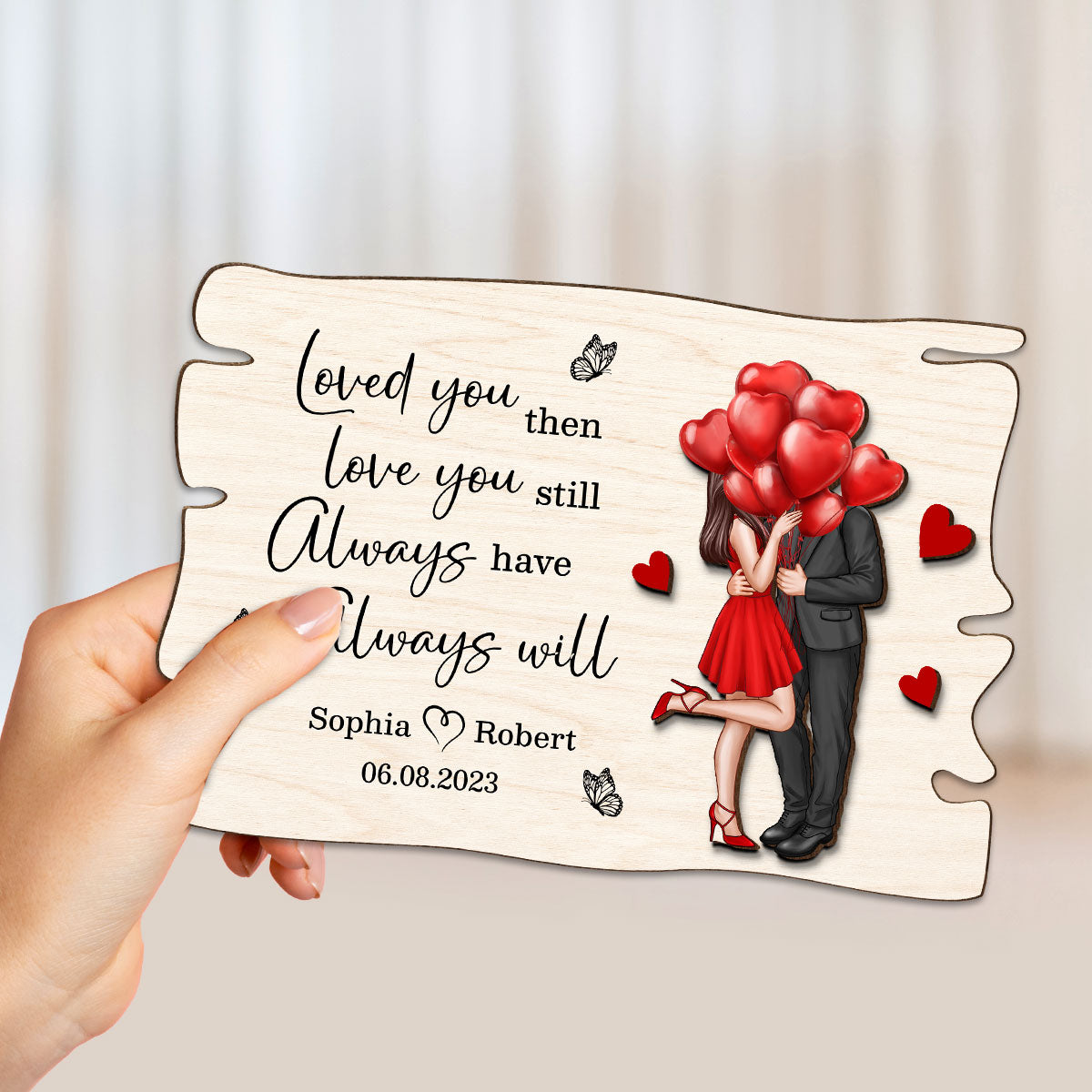 Elegant Couple Love You Then Love You Still Personalized 2-layer Wooden Plaque