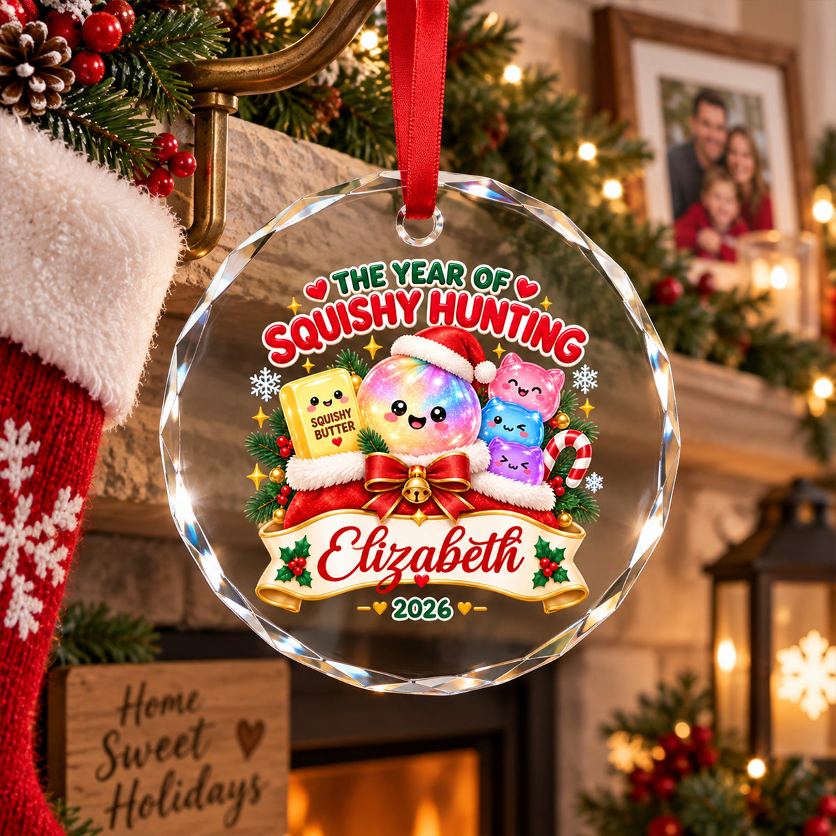 The Year of Squishy Hunting - Personalized Glass Ornament - Christmas Kawaii Gift for Kids