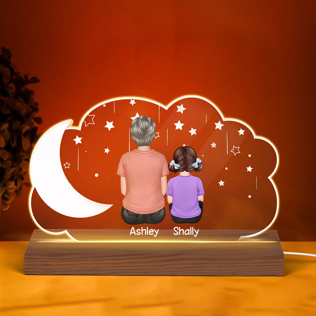 Grandma Grandkids Moon Cloud Personalized Custom Shape LED Night Light
