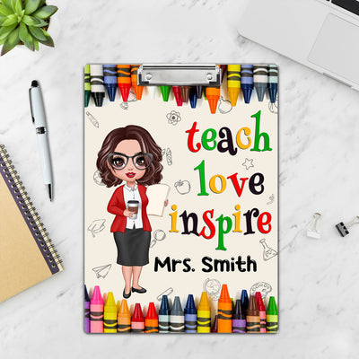 Teacher Teach Love Inspire Personalized Acrylic ClipBoard, Gift For Teacher