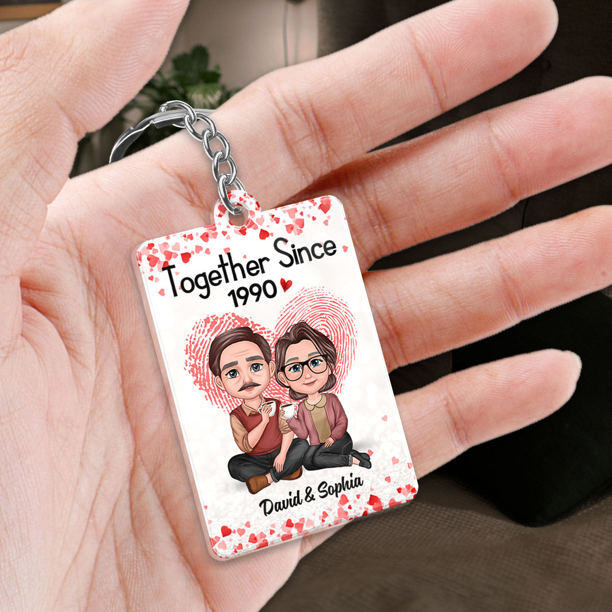 Fingerprint Doll Couple Sitting Together Favorite Song Scannable QR Code Personalized Acrylic Keychain
