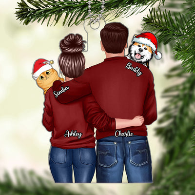 Couple Hugging Dogs Cats Personalized Acrylic Ornament
