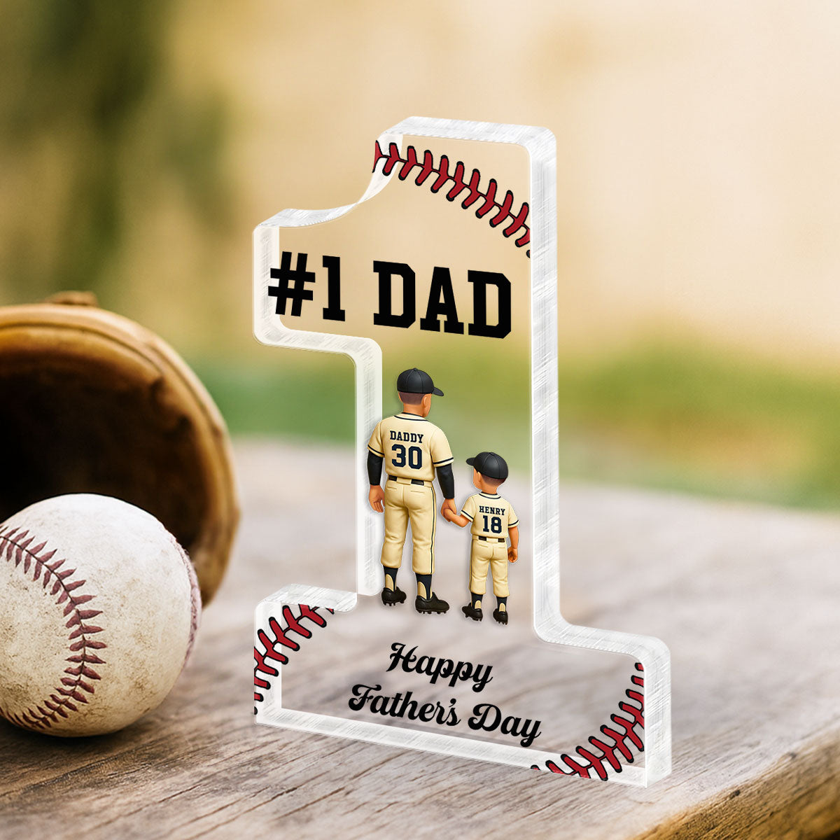 No 1 Baseball Dad Personalized Acrylic Block, Father's Day Gift for Dad, Gift for Husband