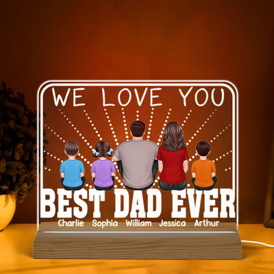 Best Dad Ever Back View Man Kids Dog Cat Personalized Rectangle Custom Shaped Acrylic Plaque With Warm LED Night Light