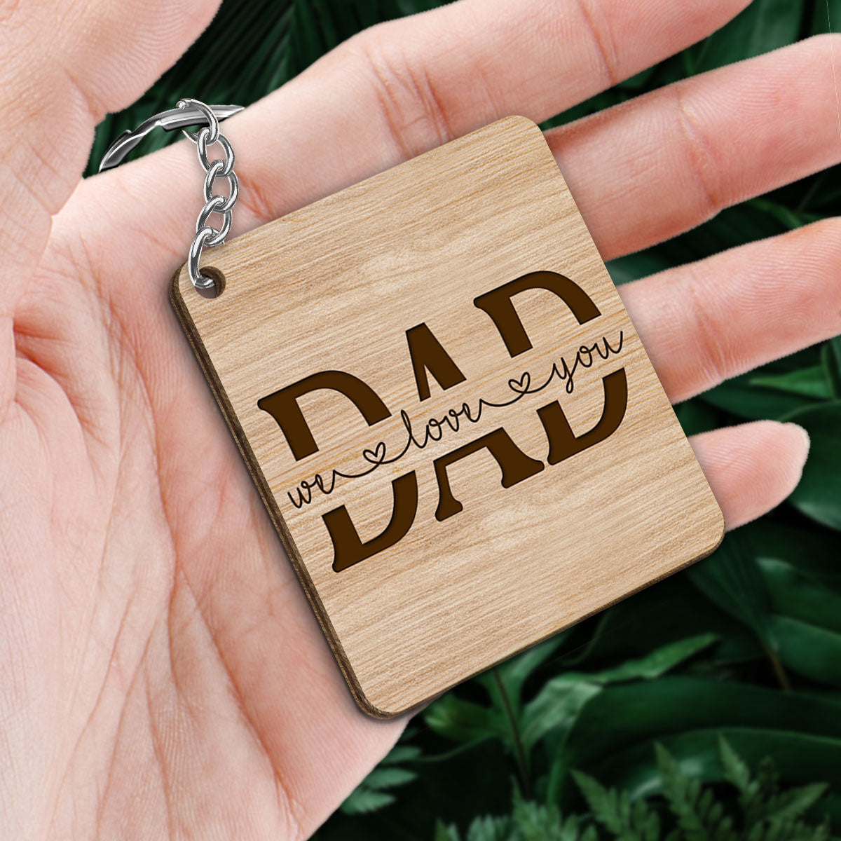 Best Dad Ever Father & Kids Hands Outline Personalized Wooden Keychain