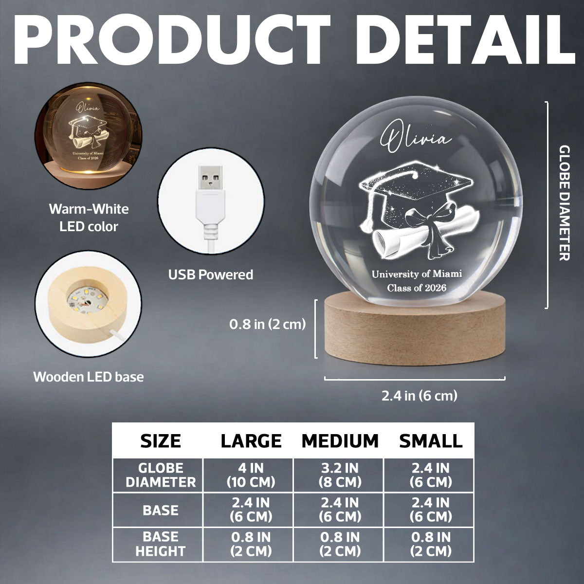 Class Of 2026 3D Effect Senior - Personalized Crystal Ball LED Night Light - Graduation Gift For Seniors, Daughter, Son, Grandkids