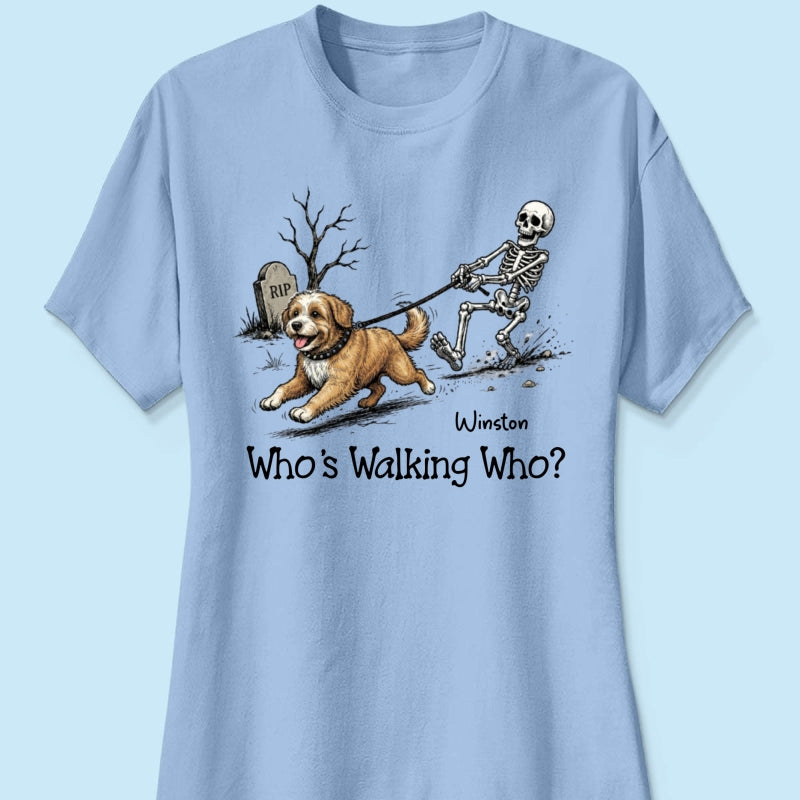 Funny Halloween Dog Who's Walking Who - Personalized Shirt - Upload Photo - Gift For Dog Lovers