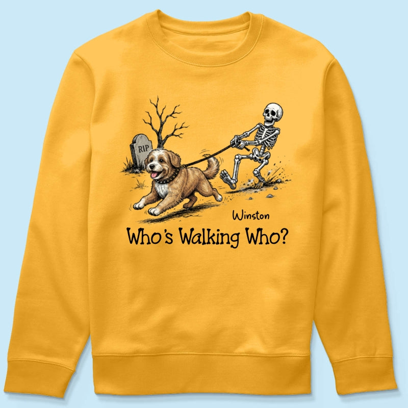 Funny Halloween Dog Who's Walking Who - Personalized Shirt - Upload Photo - Gift For Dog Lovers