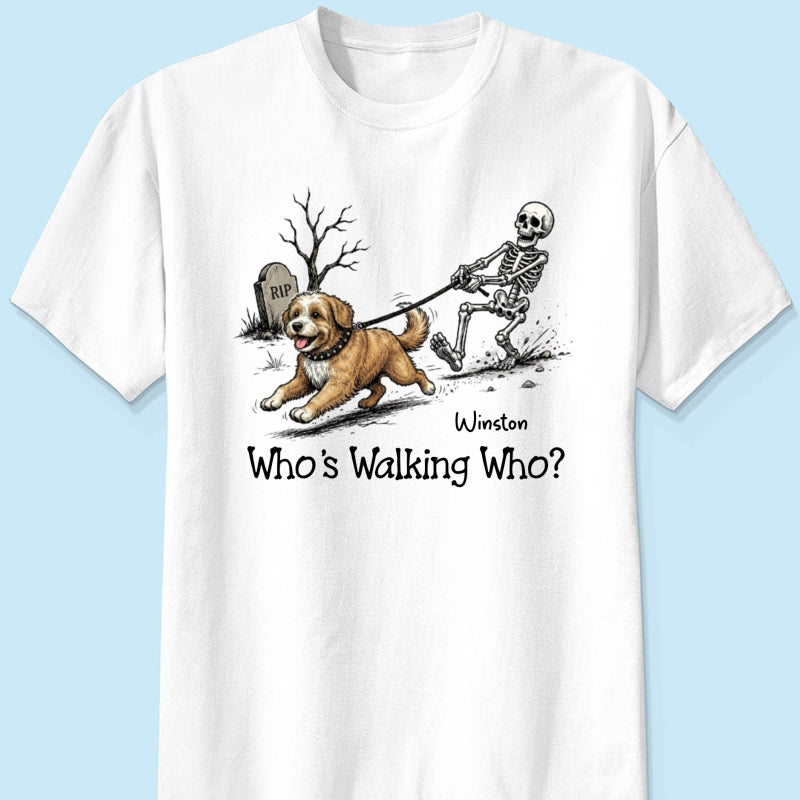 Funny Halloween Dog Who's Walking Who - Personalized Shirt - Upload Photo - Gift For Dog Lovers
