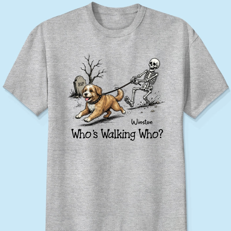 Funny Halloween Dog Who's Walking Who - Personalized Shirt - Upload Photo - Gift For Dog Lovers