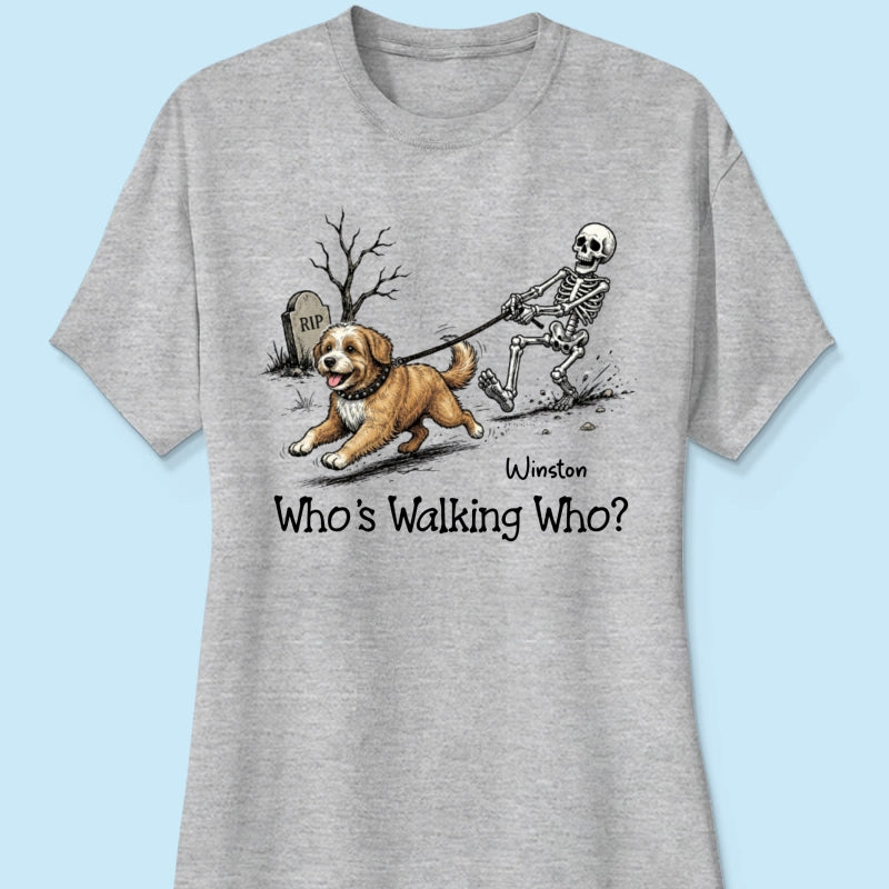 Funny Halloween Dog Who's Walking Who - Personalized Shirt - Upload Photo - Gift For Dog Lovers
