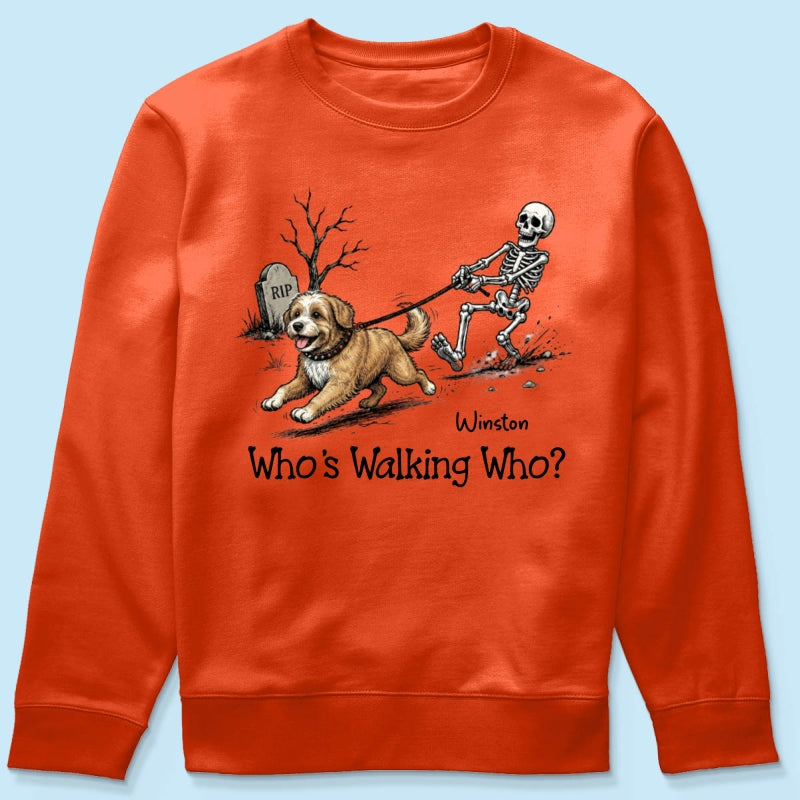 Funny Halloween Dog Who's Walking Who - Personalized Shirt - Upload Photo - Gift For Dog Lovers