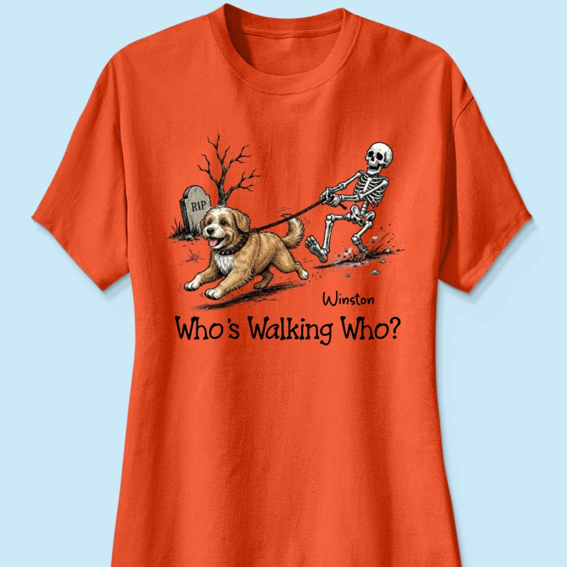 Funny Halloween Dog Who's Walking Who - Personalized Shirt - Upload Photo - Gift For Dog Lovers