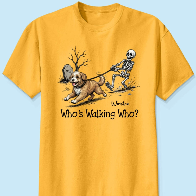 Funny Halloween Dog Who's Walking Who - Personalized Shirt - Upload Photo - Gift For Dog Lovers
