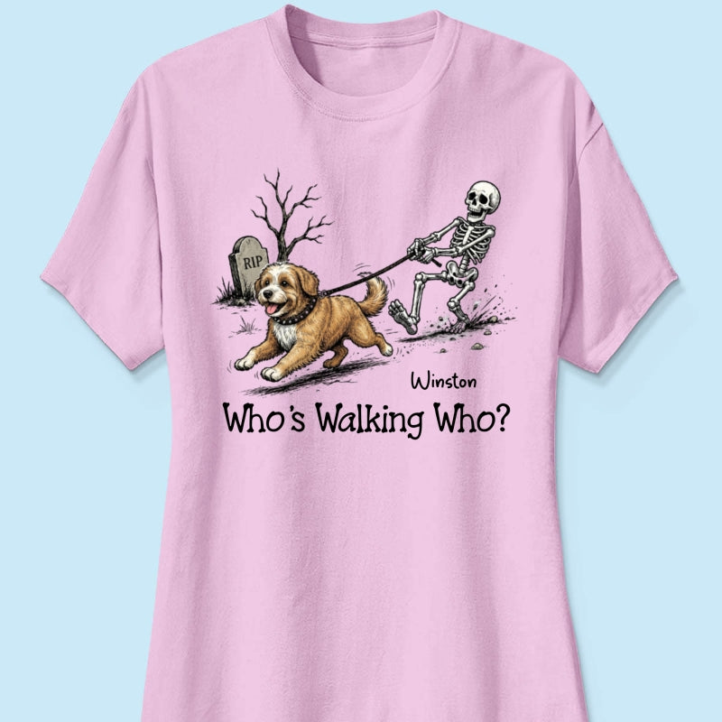 Funny Halloween Dog Who's Walking Who - Personalized Shirt - Upload Photo - Gift For Dog Lovers
