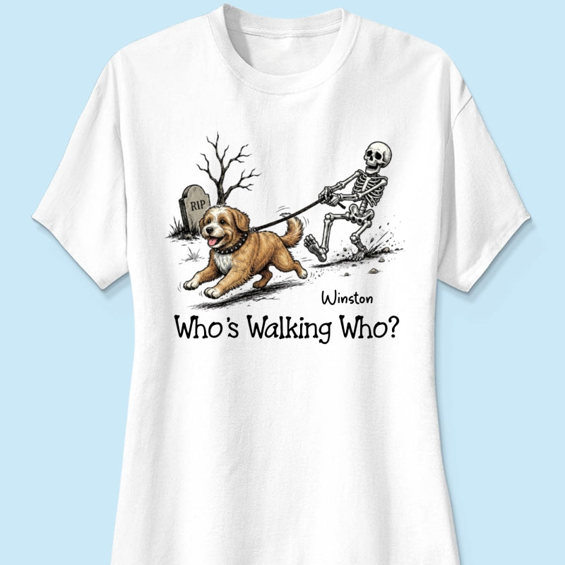 Funny Halloween Dog Who's Walking Who - Personalized Shirt - Upload Photo - Gift For Dog Lovers