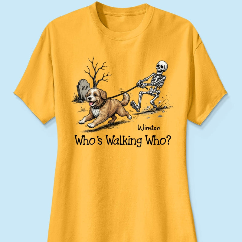Funny Halloween Dog Who's Walking Who - Personalized Shirt - Upload Photo - Gift For Dog Lovers