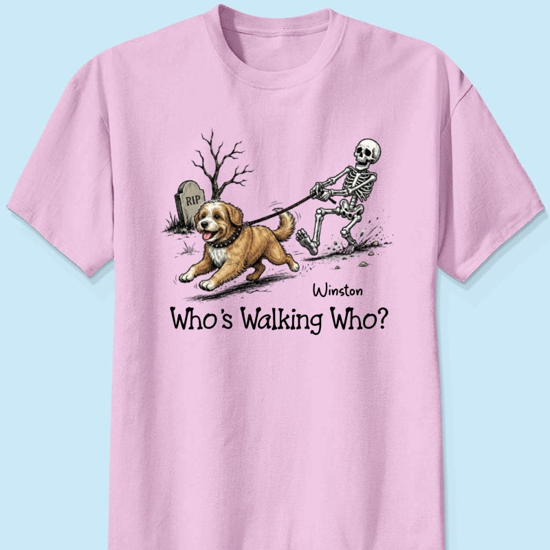 Funny Halloween Dog Who's Walking Who - Personalized Shirt - Upload Photo - Gift For Dog Lovers