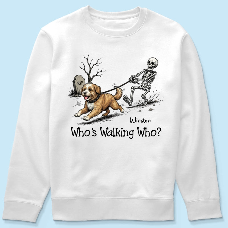 Funny Halloween Dog Who's Walking Who - Personalized Shirt - Upload Photo - Gift For Dog Lovers