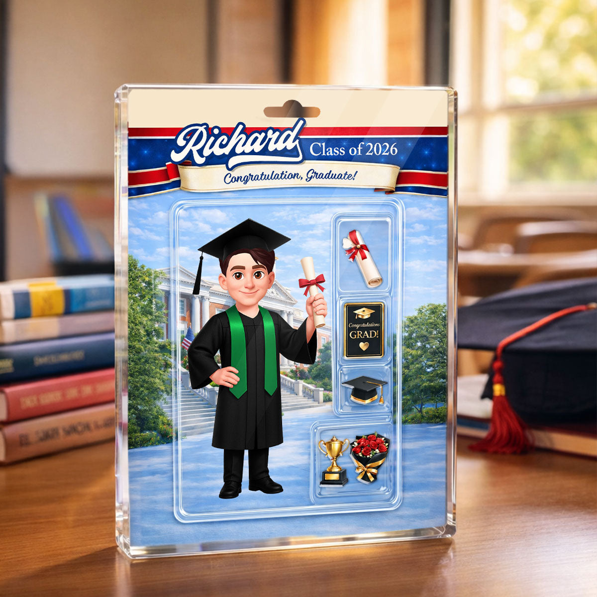 3D Effect Senior Action Figure - Personalized Acrylic Block Plaque - Graduation Gift For Seniors, Daughter, Son, Grandkids