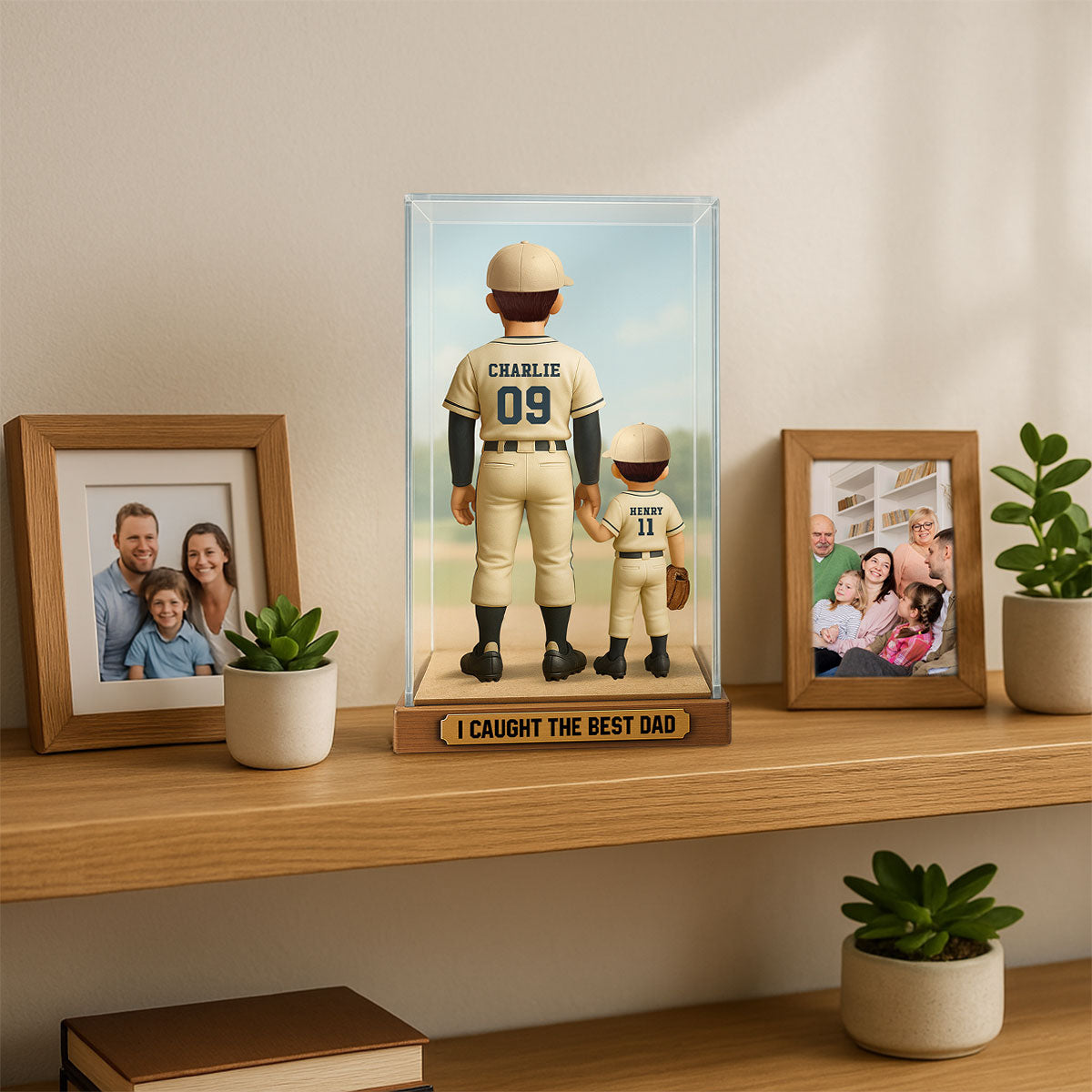We Caught The Best Dad Baseball Dad & Kids In Display 3D Effect Personalized Acrylic Flat Block Plaque