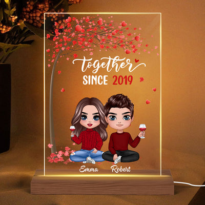 Doll Couple Under Tree  Anniversary Gift Personalized Rectangle Acrylic Plaque LED Lamp Night Light