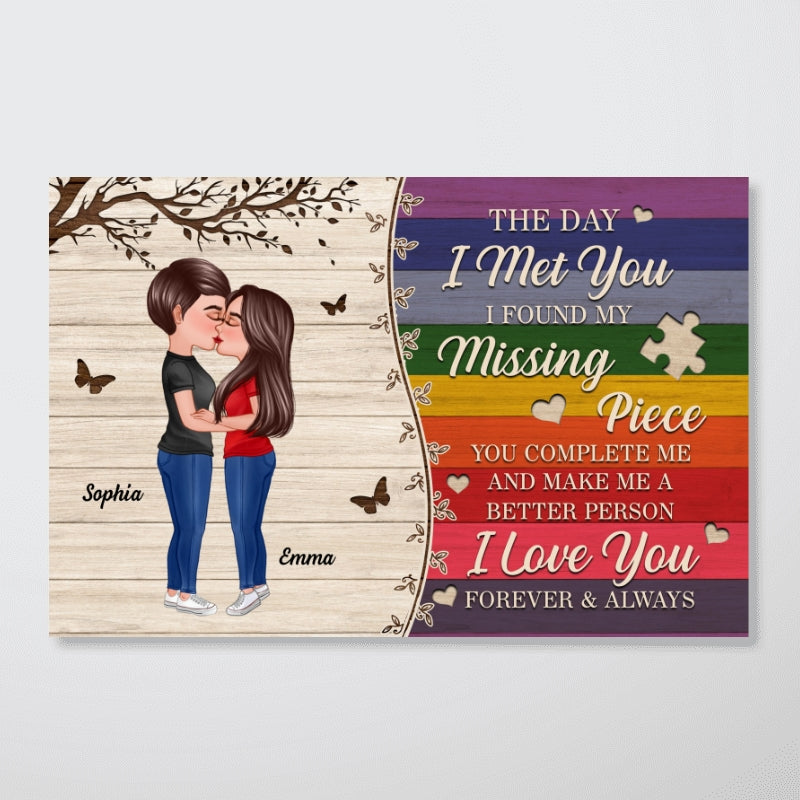 Colorful Wood Pallets The Day I Met You LGBTQ Couple Kissing Personalized Poster, Pride Month Gift