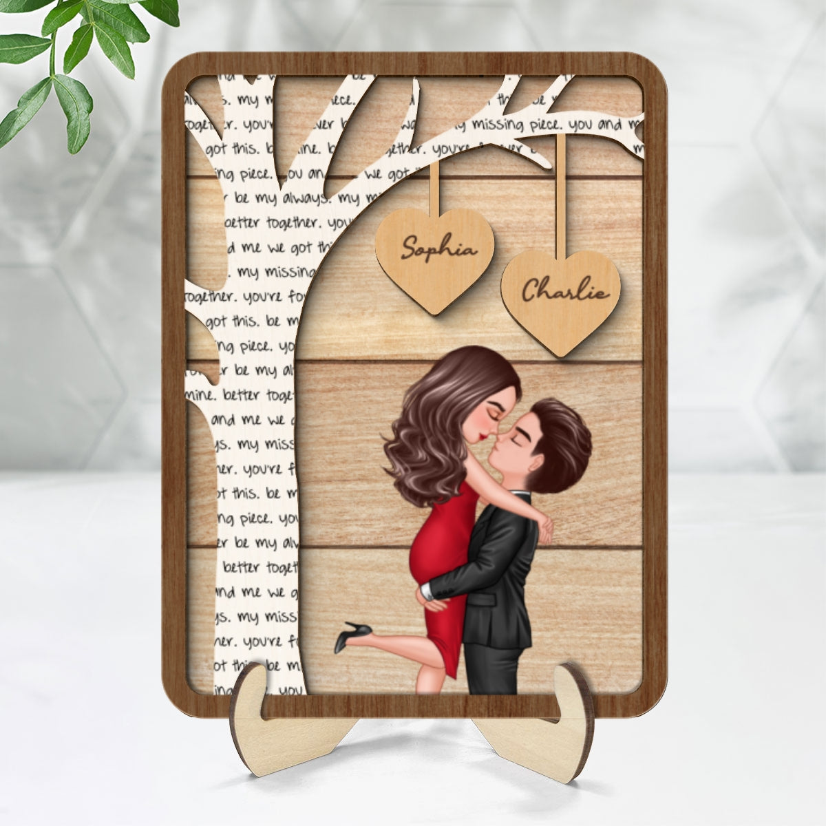 Couple Hugging Kissing Under Text Tree Personalized 2-layer Wooden Plaque,  Gift For Him, For Her