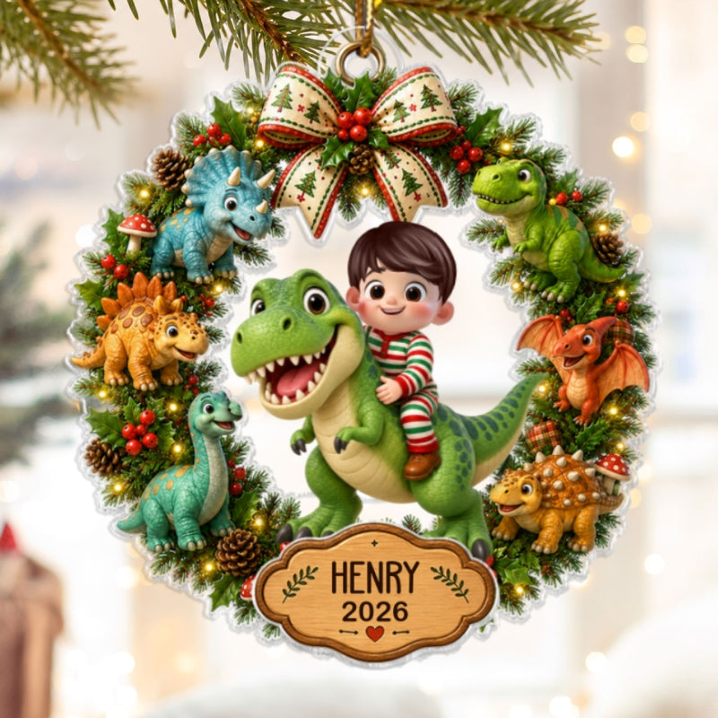 2026 Cute Cartoon Kid With Dinosaur Unicorn - Personalized Acrylic Ornament - Christmas Gift For Boys, Girls