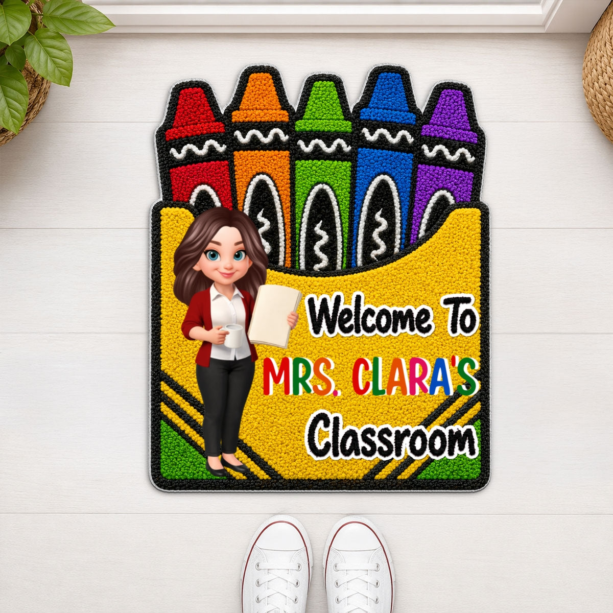Teacher Welcome To Classroom Crayon Box - Personalized Doormat - Back To School Gift For Teacher, Classroom Decor