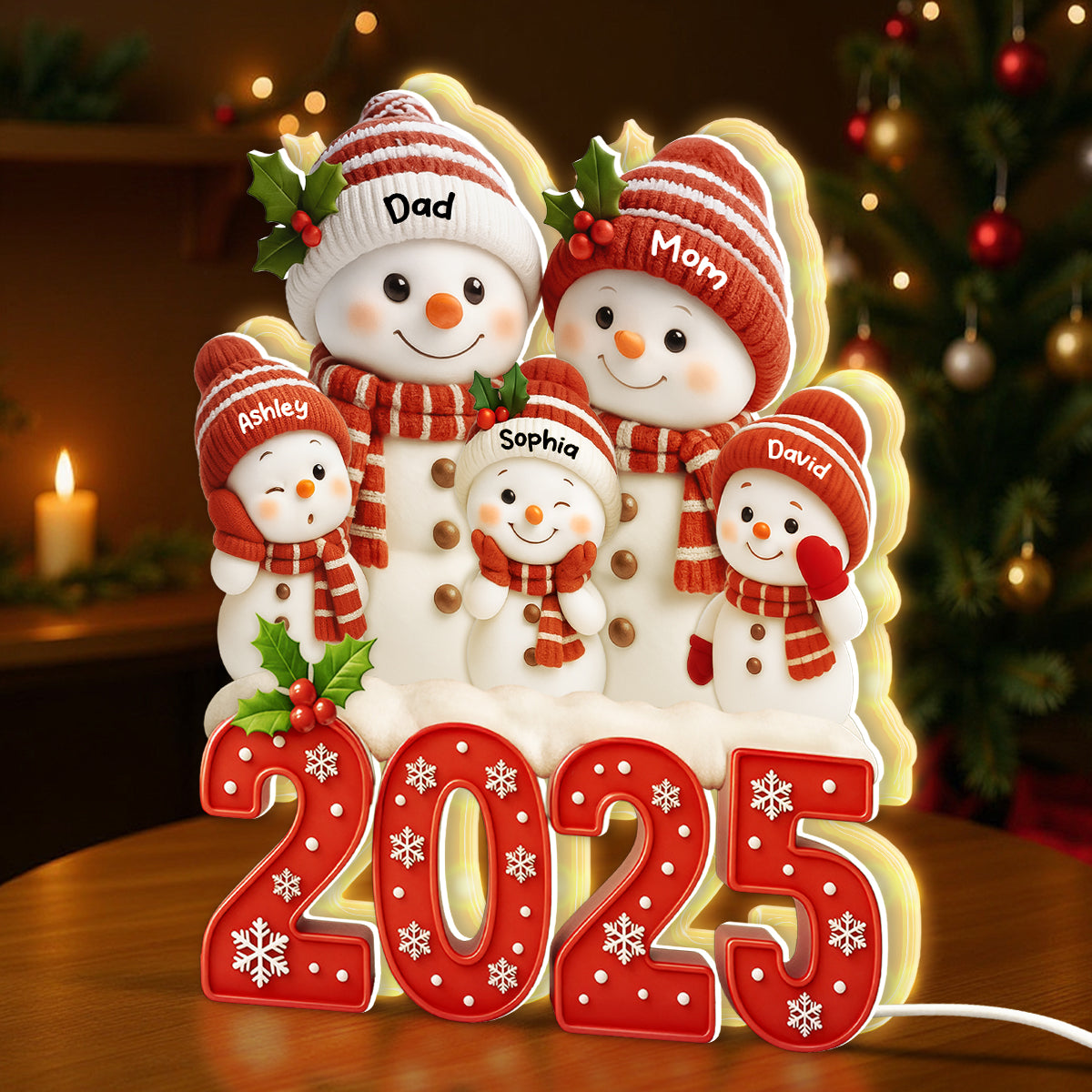 Family Snowman 2025 Togetherness - Personalized Light Box - Cutest Design with 3D Effect - Christmas Gift for Husband, Wife, Christmas Decor