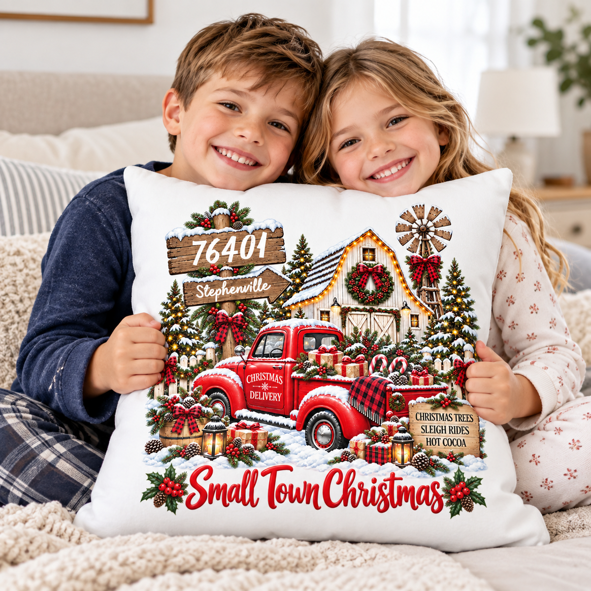 Custom Zip Code Small Town Christmas - Personalized Pillow - Trendy Christmas Holiday Tee, Town Pride