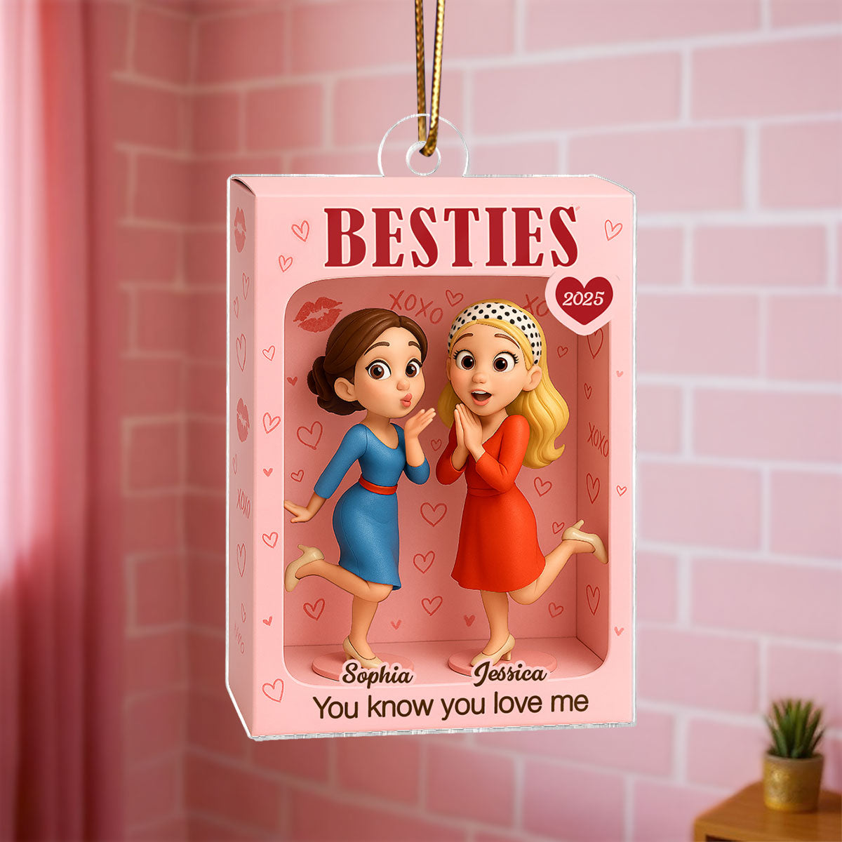 Besties XOXO Pretty Girls Toy Box Style - Personalized Acrylic Ornament - Christmas Gift For Best Friends