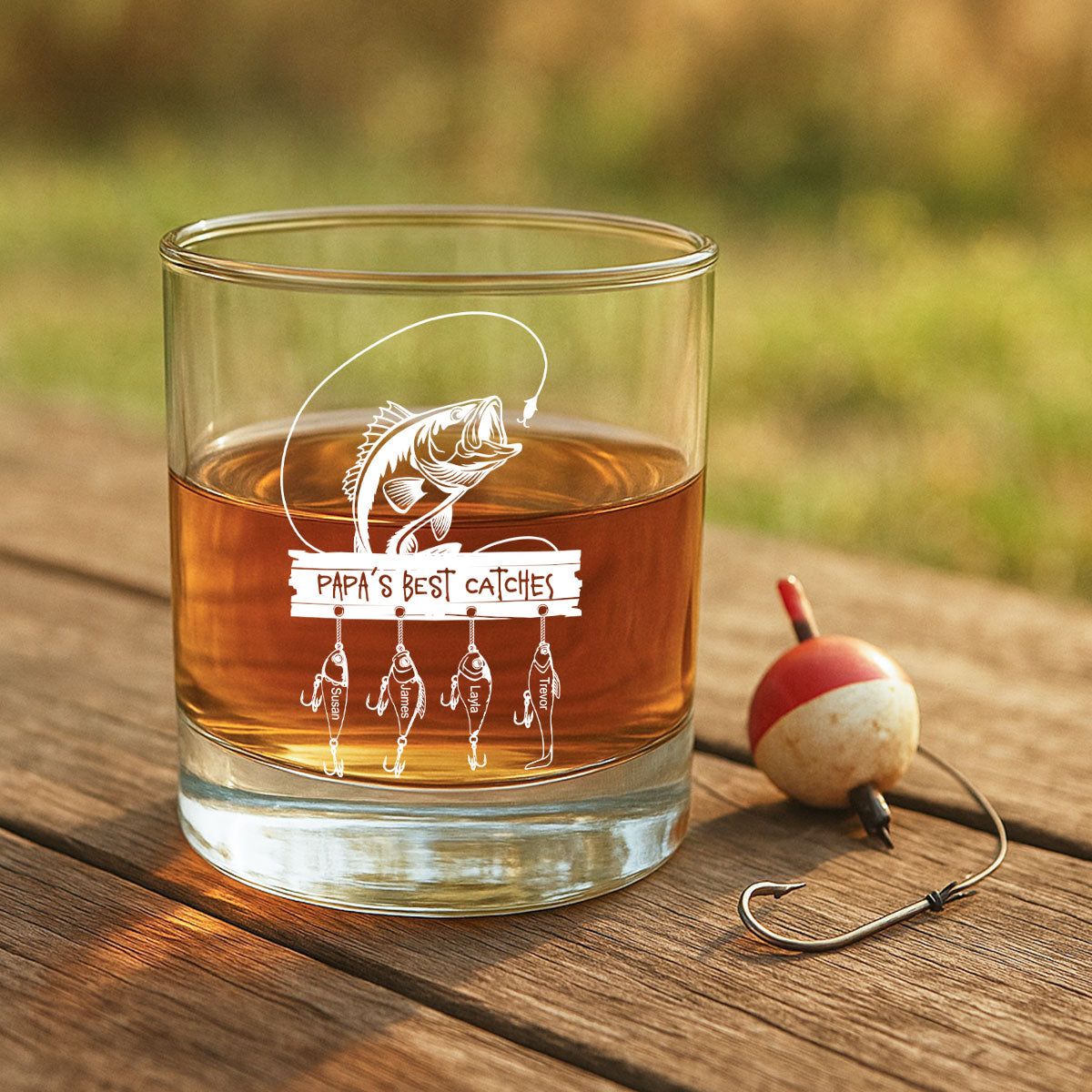 Daddy Grandpa Best Catch Personalized Whiskey Glass, Father's Day gift for Fishing Dad