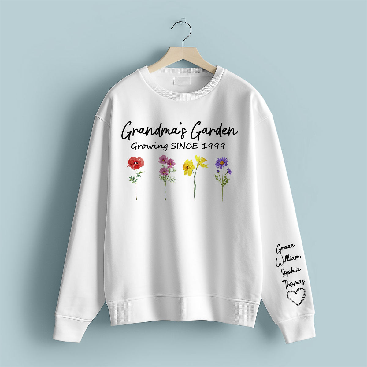 Grandma Garden Growing Since Custom Birth Month Flower Shirt for Grandmother, Gift, Personalized Sleeve Printed Sweatshirt
