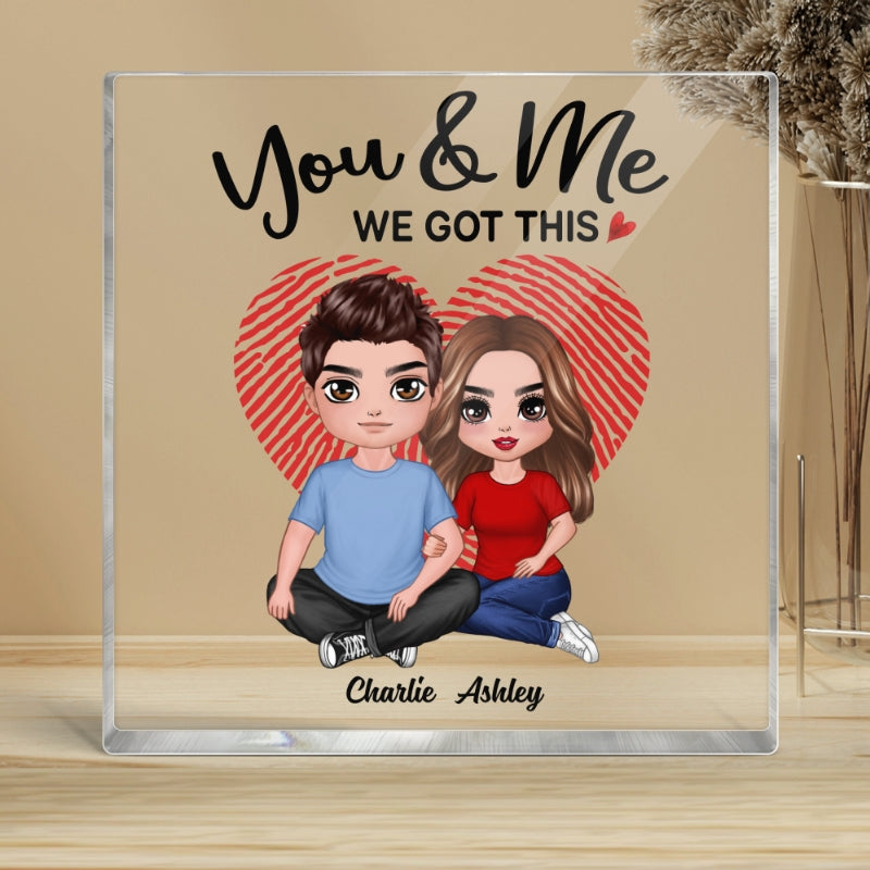 Embracing Couple  Anniversary Gift Personalized Square Acrylic Block Plaque