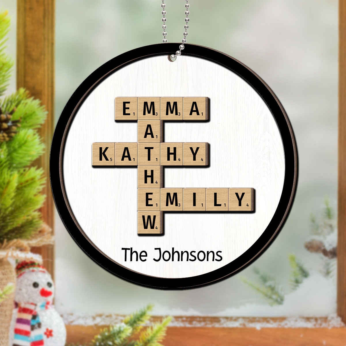 The Family Crossword Puzzle Art Christmas Decor Personalized 2-Layer Round Wooden Ornament