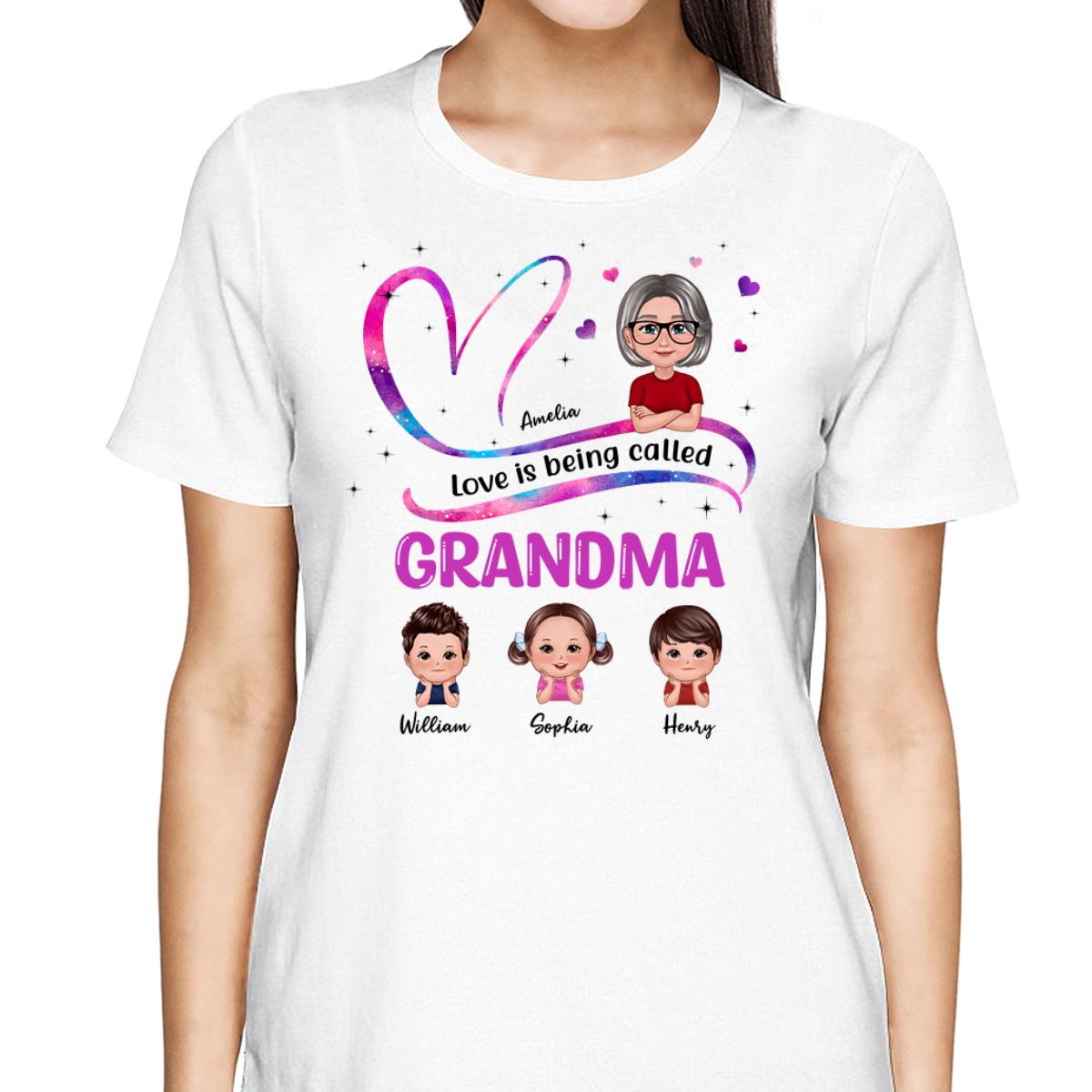 Heart Love Being Called Grandma Pretty Woman & Cute Doll Kids Personalized Shirt