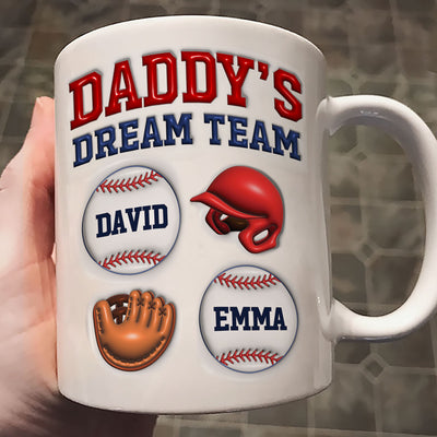 Daddy's Dream Team Baseball 3D Inflated Effect Personalized Mug