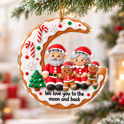 Gingerbread Grandparents Love to the Moon and Back - Personalized Acrylic Ornament - Christmas Gift for Grandma, Grandpa, Grandkids