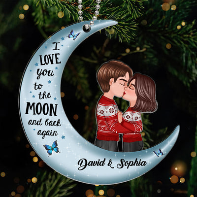 Doll Couple Kissing On Moon Gift For Him Personalized Acrylic Ornament