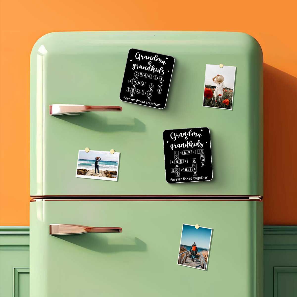 Grandma Grandpa & Grandkids Forever Linked Together Personalized Acrylic Fridge Magnet