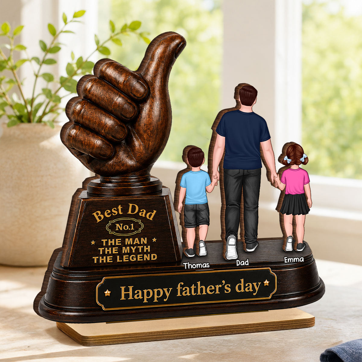 No. 1 Dad Grandpa Trophy - Personalized 2-Layered Wooden Plaque - Father's Day Gift for Dad, Husband