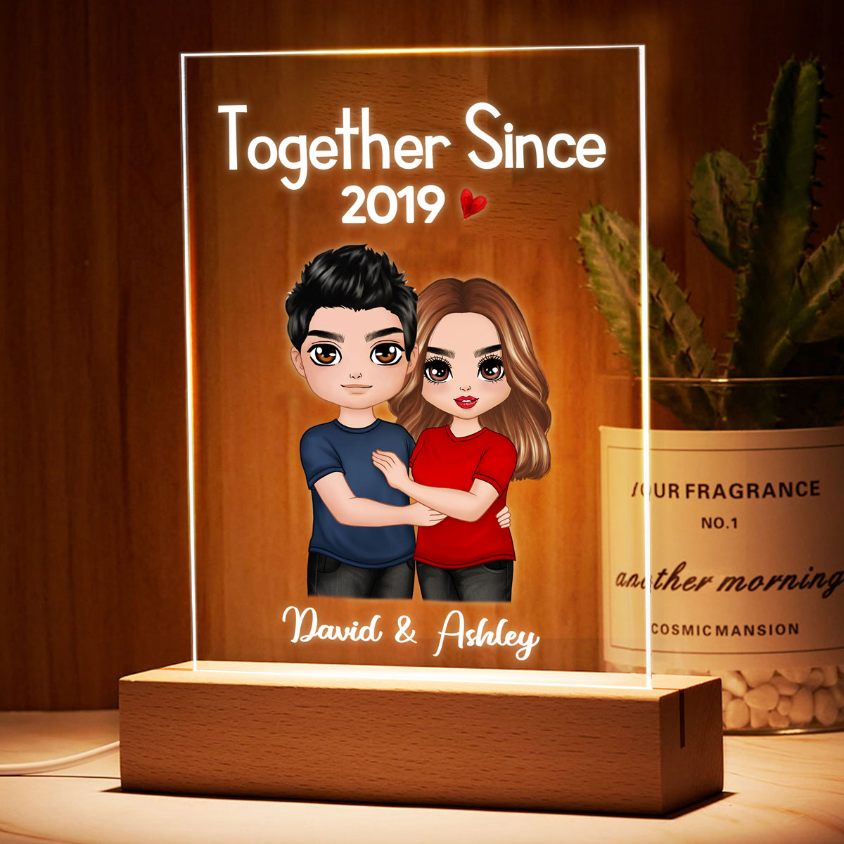 Standing Embracing Doll Couple  Anniversary Gift For Him Gift For Her Personalized Rectangle Acrylic Plaque LED Lamp Night Light