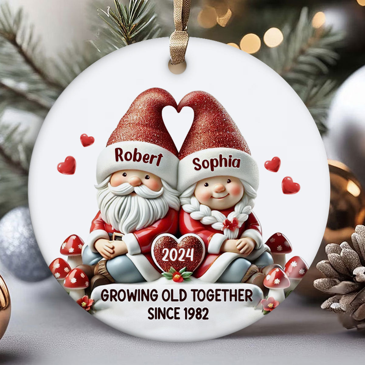 Gnome Couple Christmas Personalized Ceramic Ornament, Christmas Gift For Him, For Her, Husband, Wife