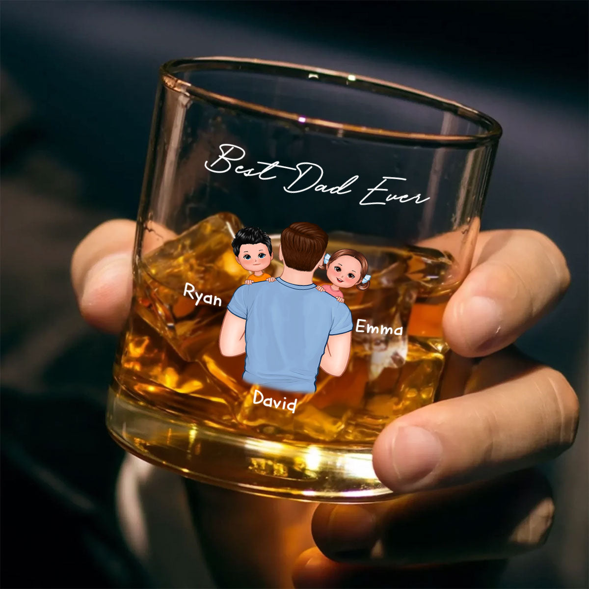Dad Carrying Kids On Shoulder Personalized Wine Glass, Father's Day Gift For Dad, Husband
