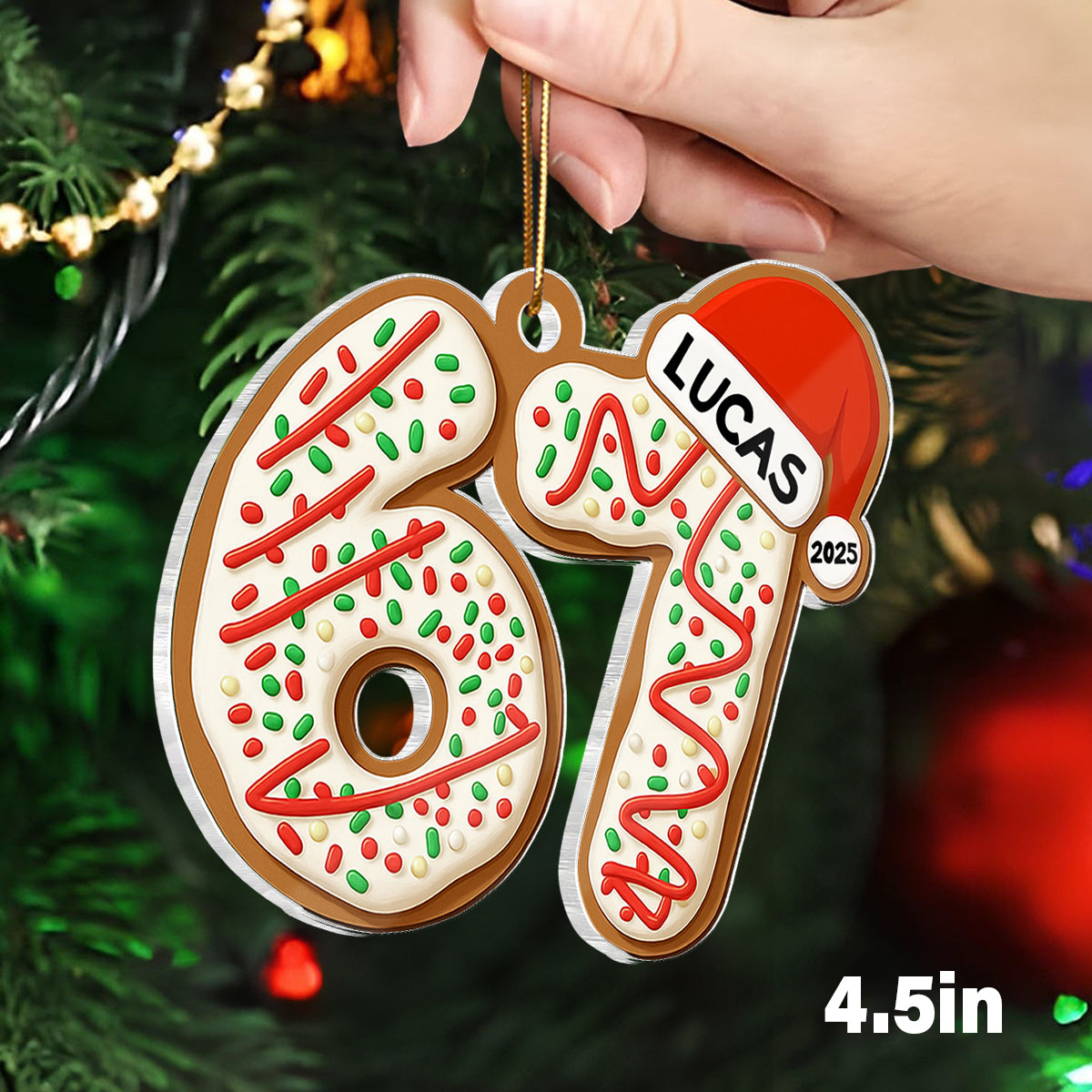 Custom Name Six Seven Ornament - Personalized Acrylic Ornament - Funny Six Seven 67 Ornament, Christmas Santa 67 Ornament, Gen Z, Gen Alpha Teenager Ornament